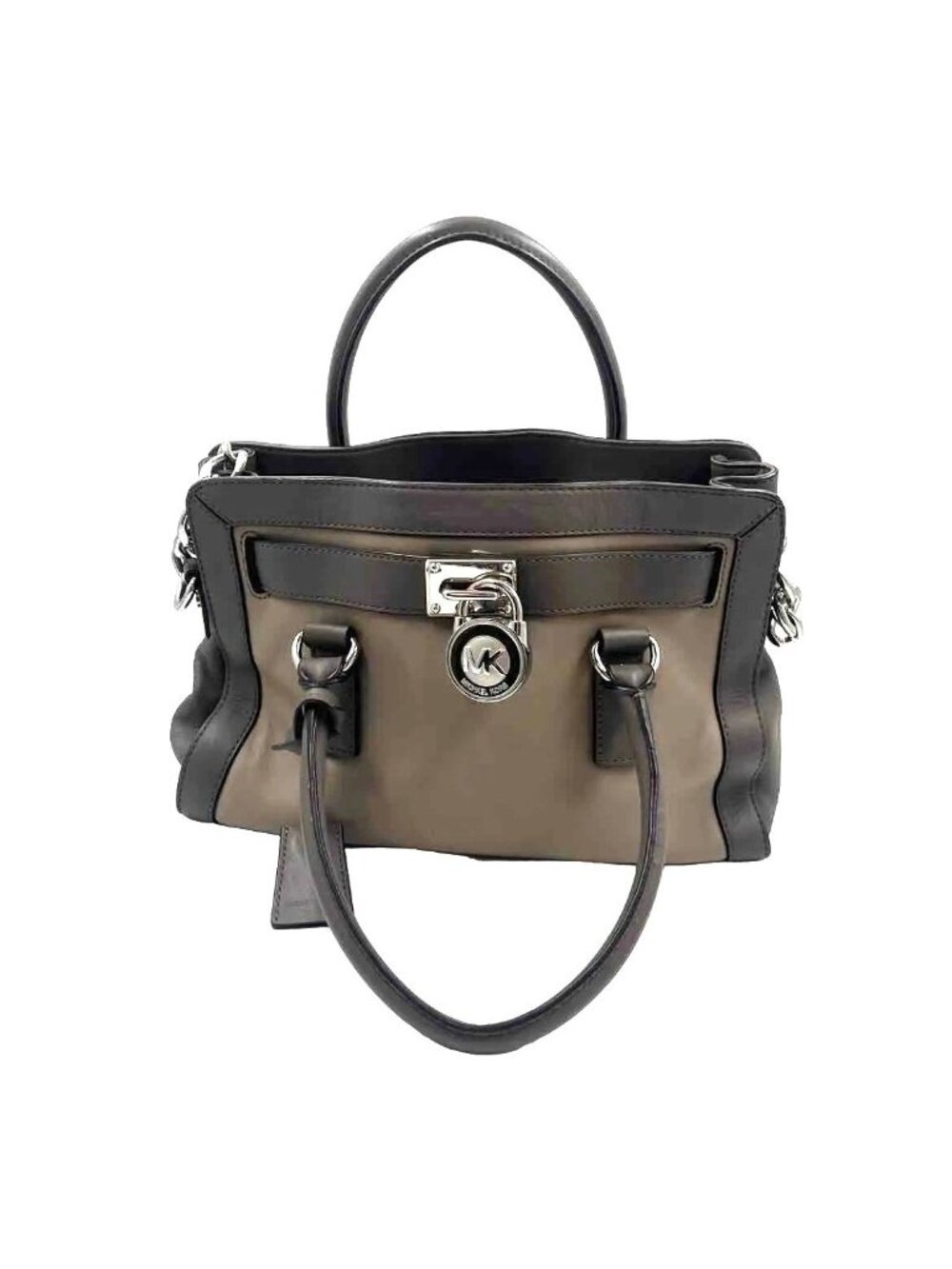 MICHAEL KORS Two-Tone Taupe Leather HAMILTON Satchel w/Opt Crossbody Strap